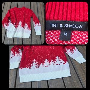 Tint & Shadow Winter sweater red & white trees Christmas cozy Med